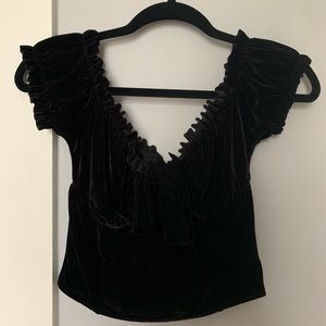 Missguided Black Velvet Tie Front Bardot Crop Top